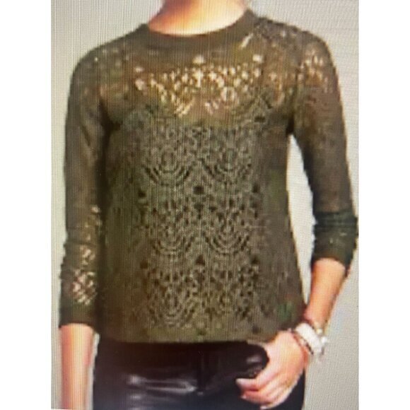 Banana Republic Green Lace Button-Back Long‎ Sleeve Top Medium - Picture 1 of 9